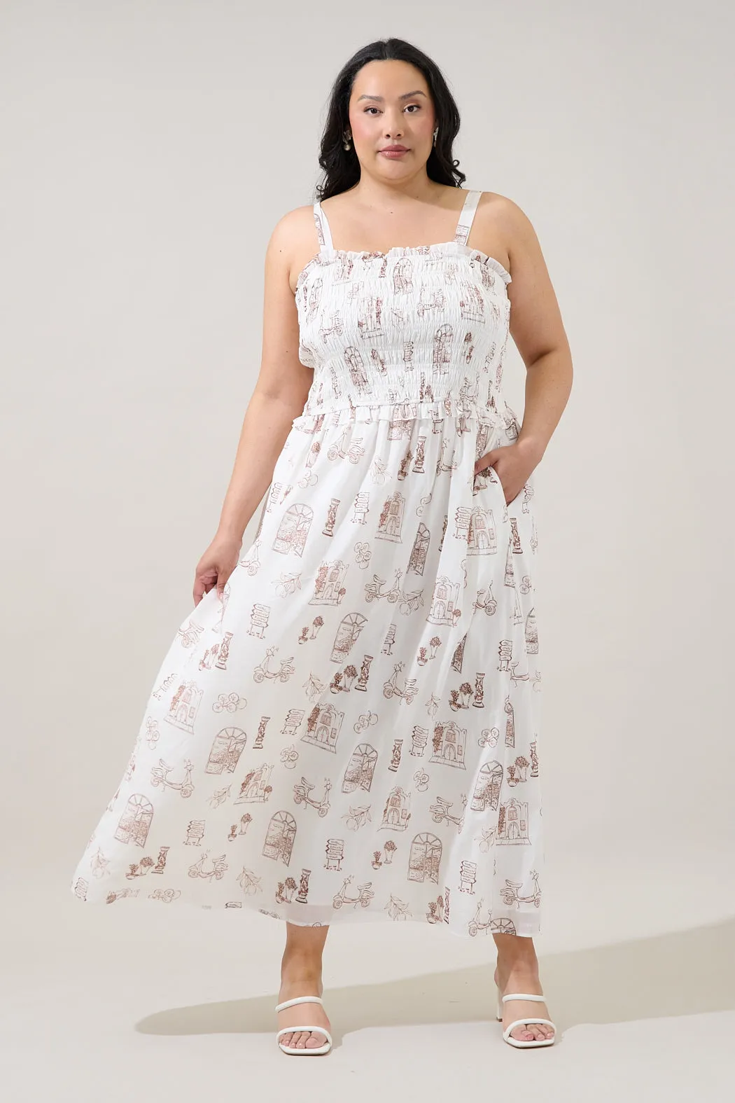 Riela Smocked Maxi Dress Toile Curve sold by Sugarlips
