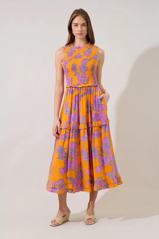 Kathia Smocked Midi Dress Floral made by Sugarlips