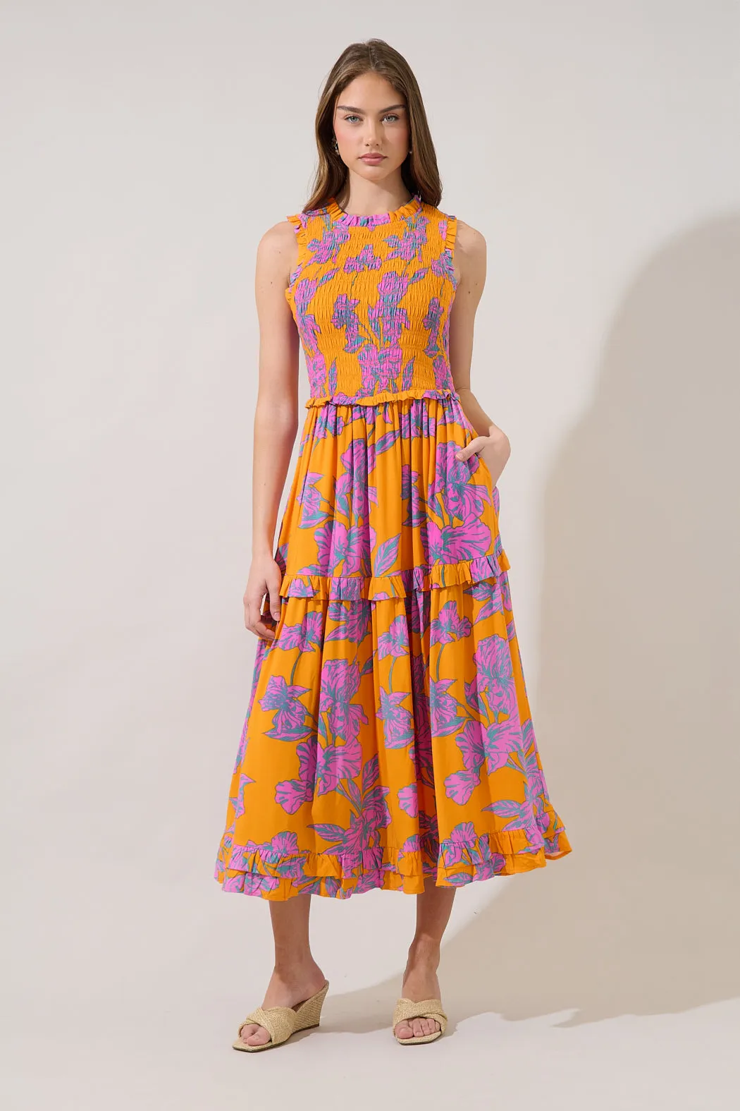 Kathia Smocked Midi Dress Floral sold by Sugarlips