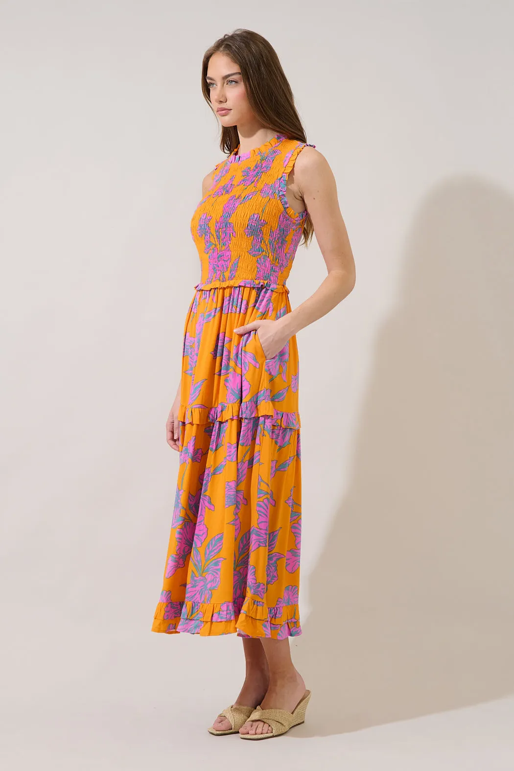 Kathia Smocked Midi Dress Floral sold by Sugarlips product image thumbnail 3
