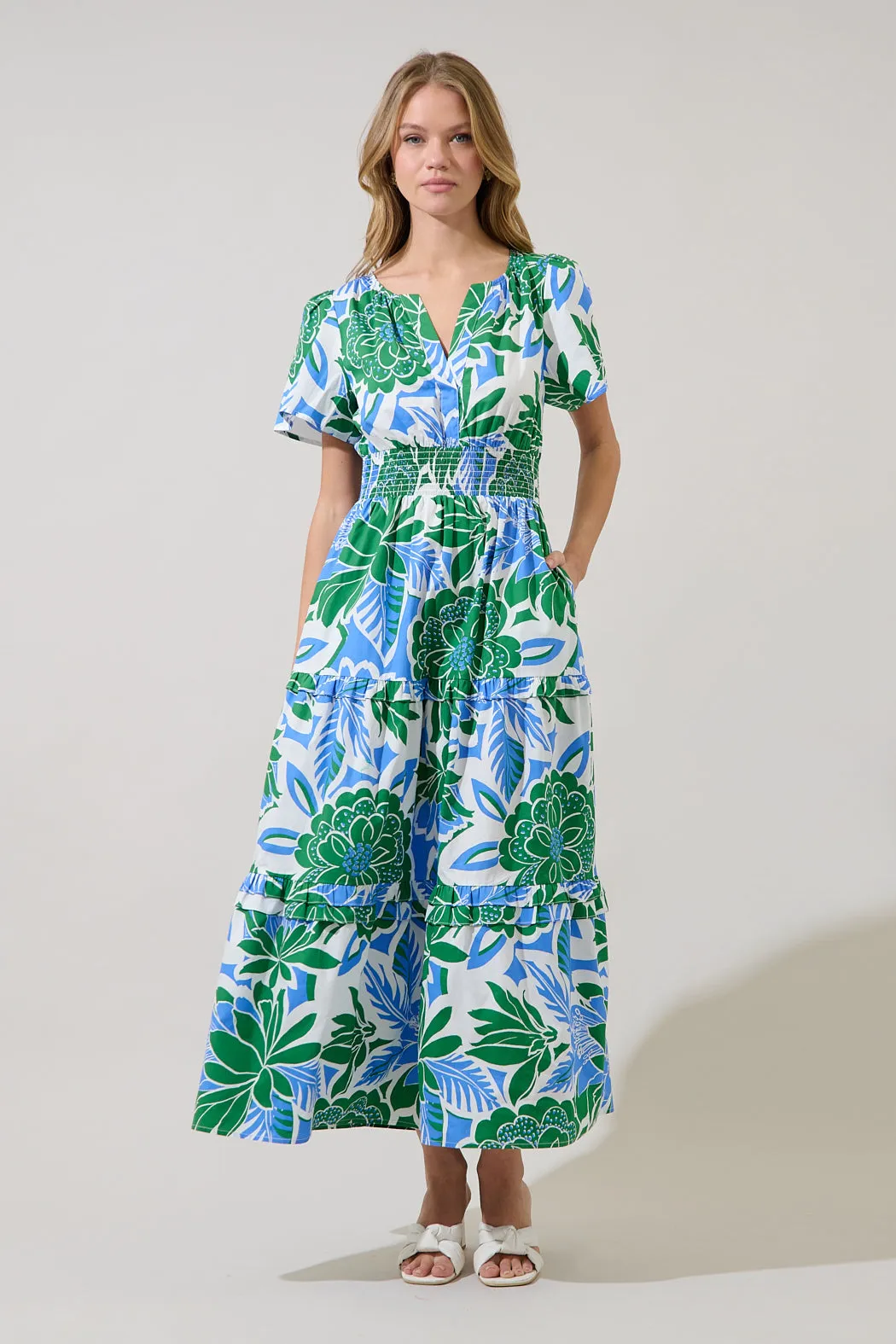 Palmer Poplin Tiered Maxi Dress Diviny Tropical sold by Sugarlips