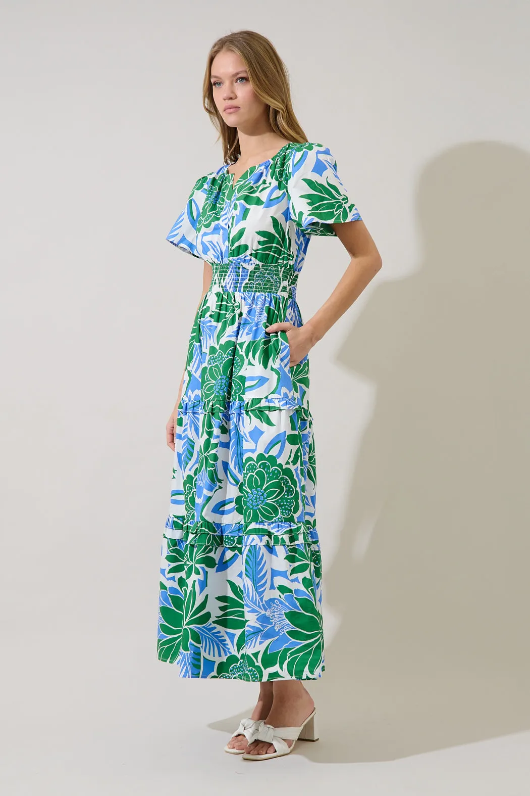 Palmer Poplin Tiered Maxi Dress Diviny Tropical sold by Sugarlips product image thumbnail 3