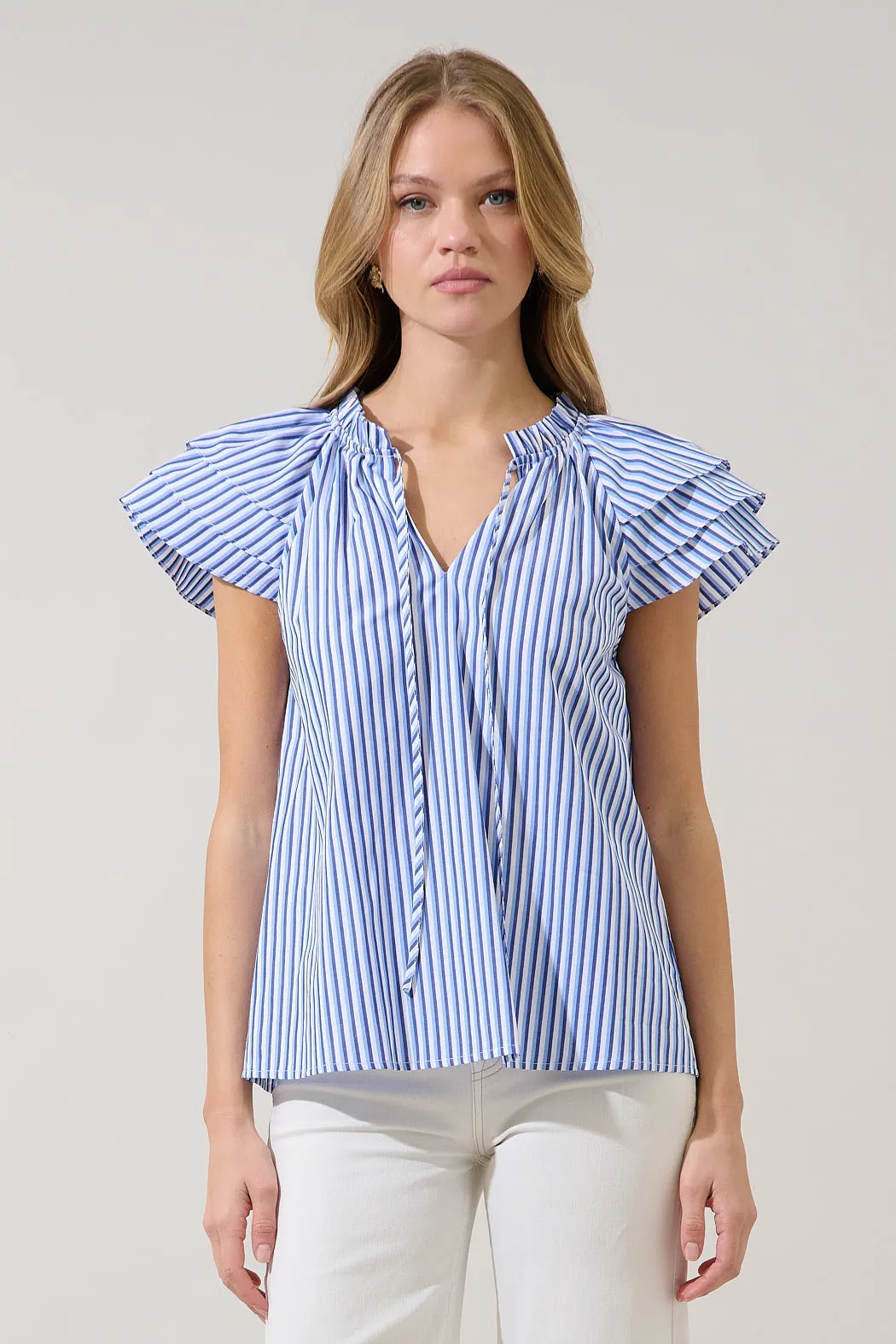 Hita Ruffle Top Messa Stripe sold by Sugarlips