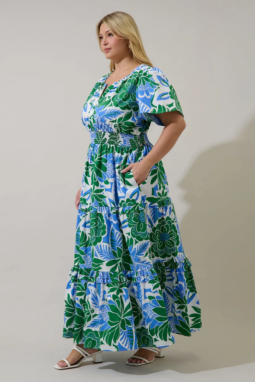 Palmer Poplin Tiered Maxi Dress Diviny Tropical Curve sold by Sugarlips product image thumbnail 3