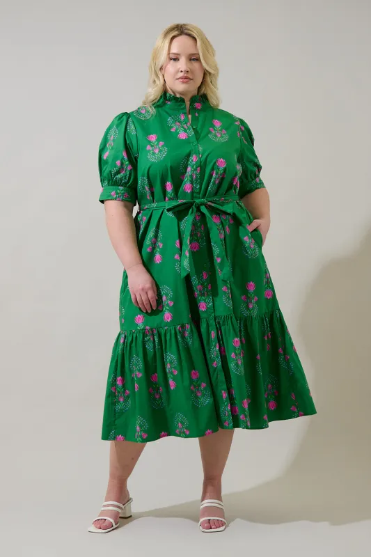Giles Button Up Midi Dress Saura Floral Curve made by Sugarlips