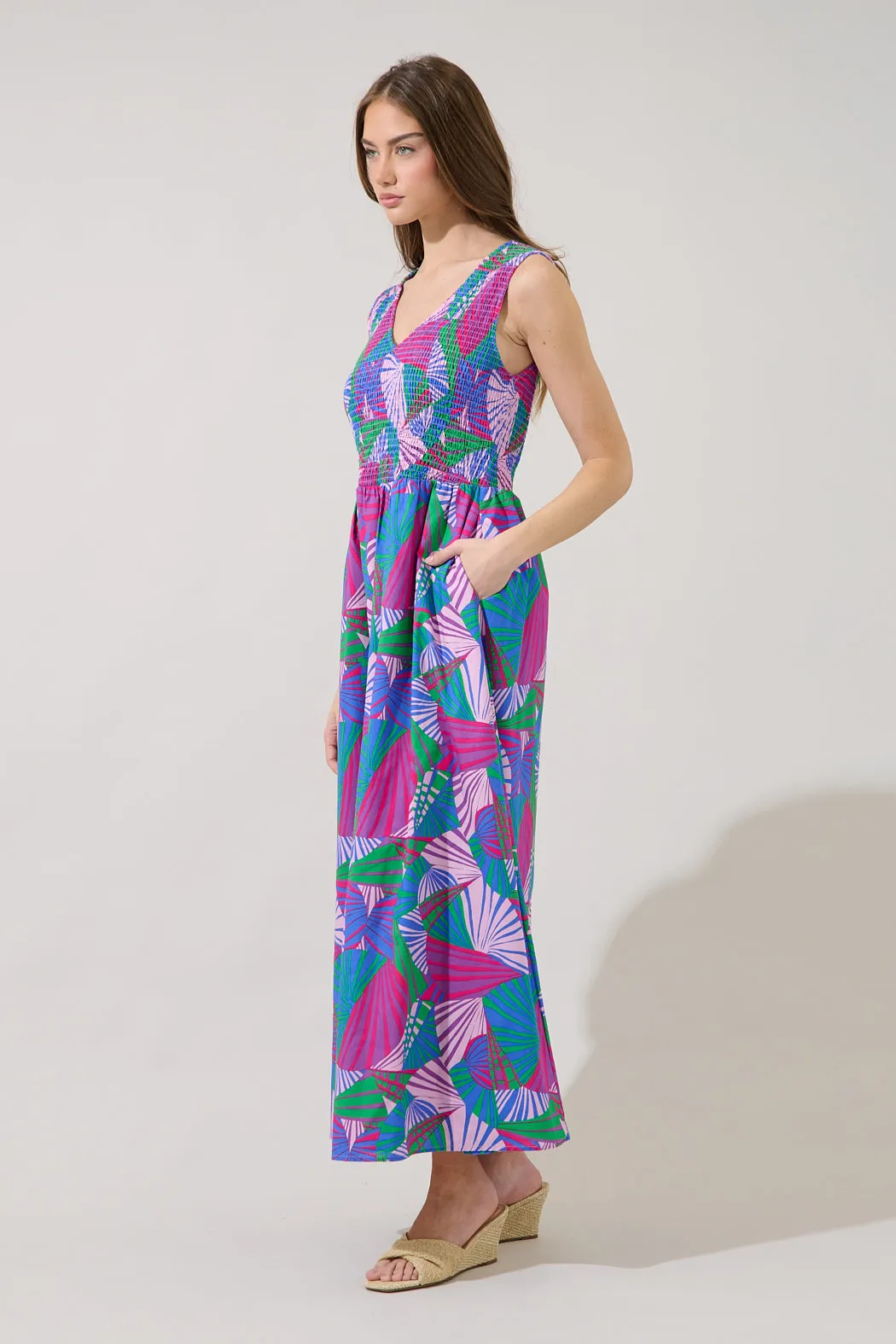 Merisa Sleeveless Smocked Midi Dress Tropical sold by Sugarlips product image thumbnail 4