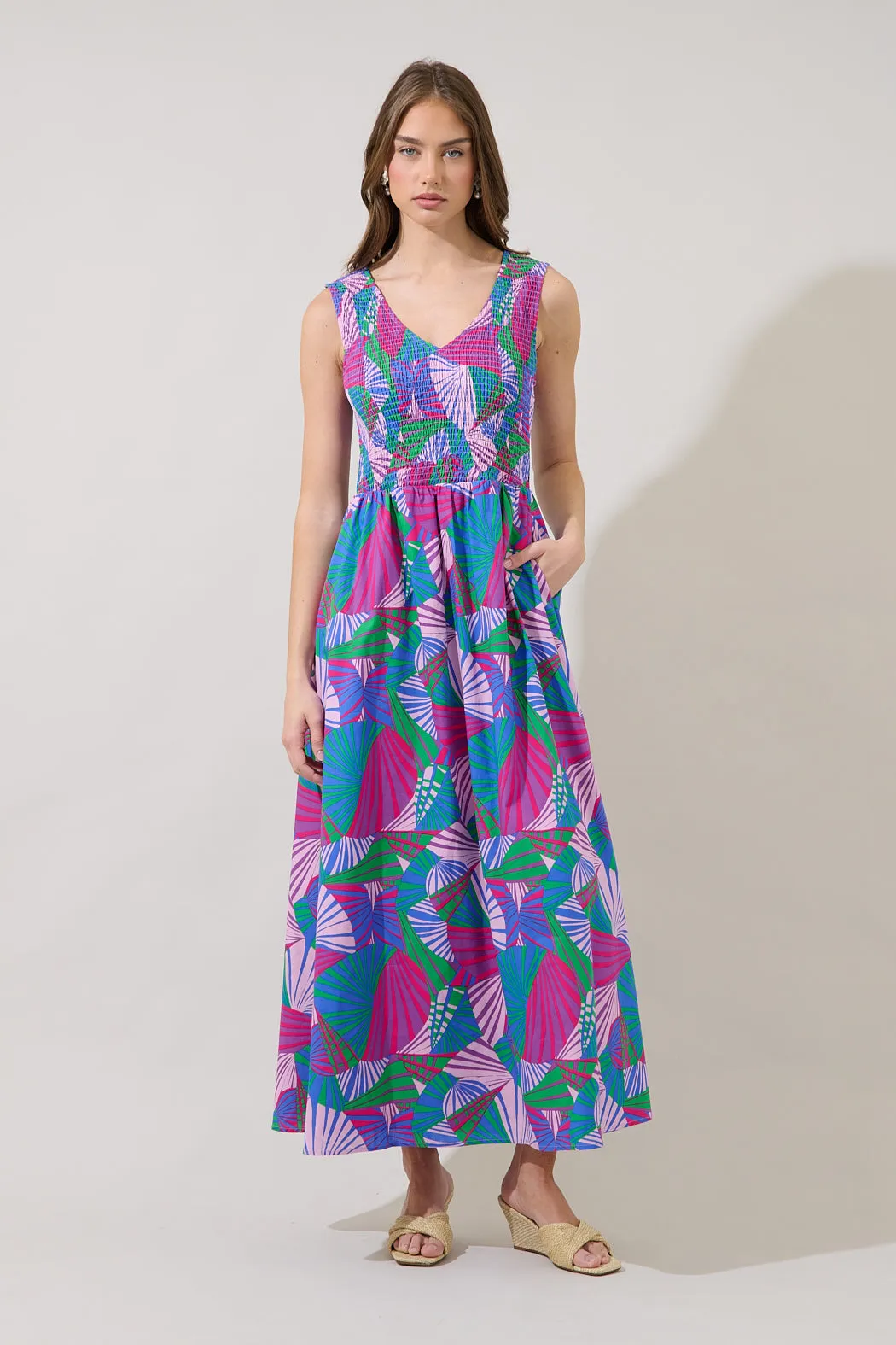 Merisa Sleeveless Smocked Midi Dress Tropical sold by Sugarlips product image thumbnail 5