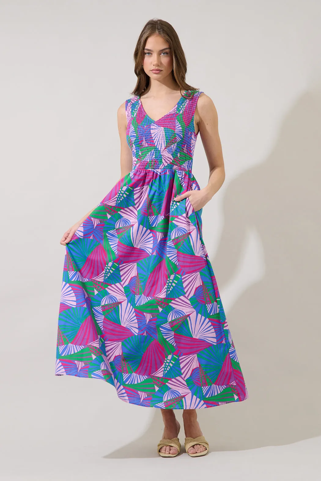 Merisa Sleeveless Smocked Midi Dress Tropical sold by Sugarlips product image thumbnail 2