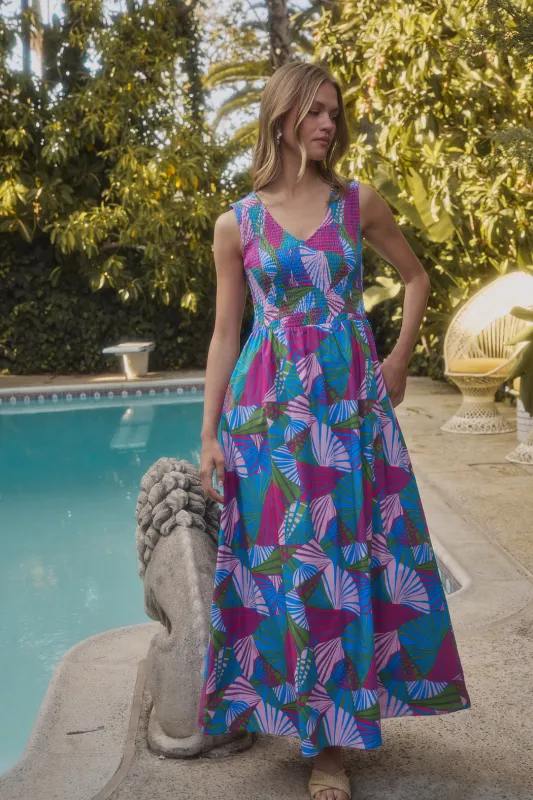 Merisa Sleeveless Smocked Midi Dress Tropical made by Sugarlips