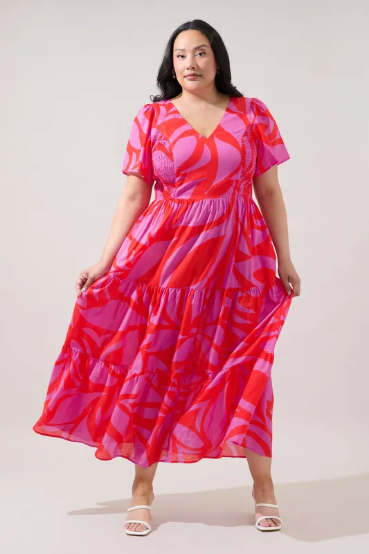 Alexis Poplin Tiered Midi Dress Abstract Curve made by Sugarlips
