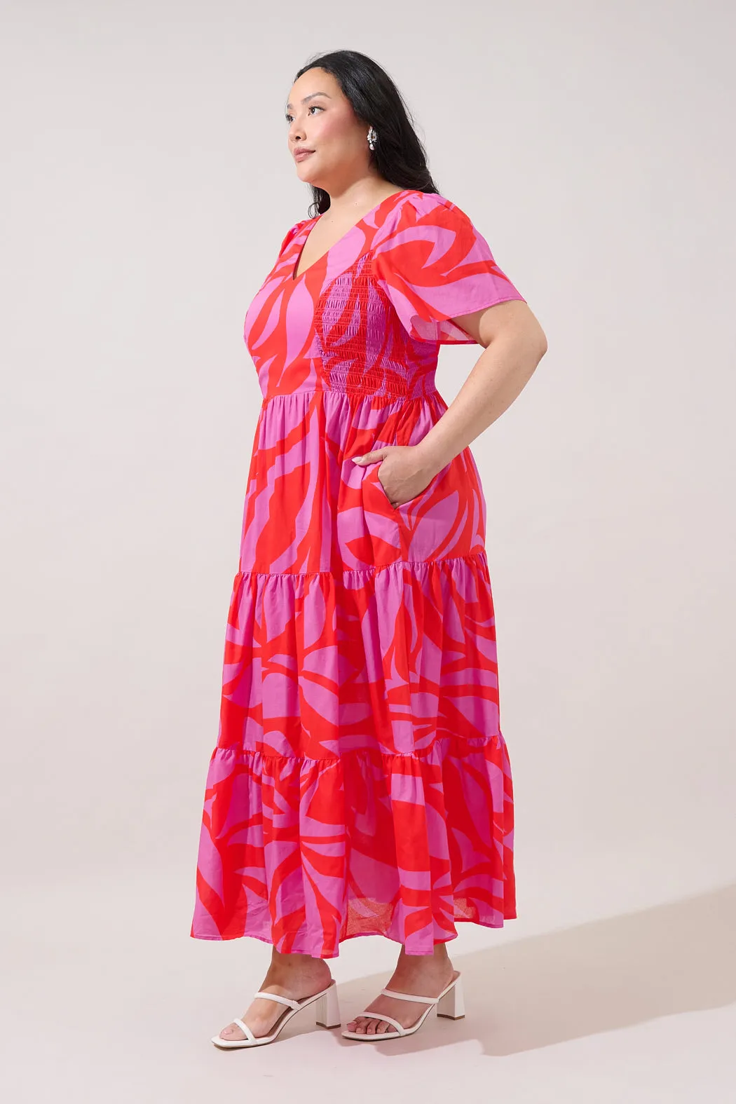 Alexis Poplin Tiered Midi Dress Abstract Curve sold by Sugarlips product image thumbnail 3