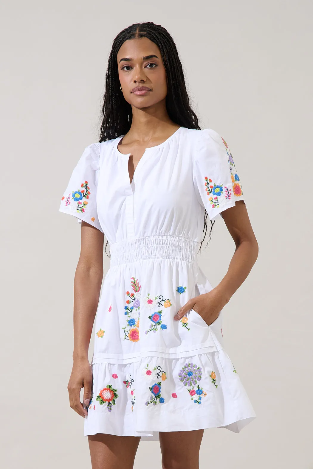 Jenavie Embroidered Smocked Mini Dress sold by Sugarlips product image thumbnail 3