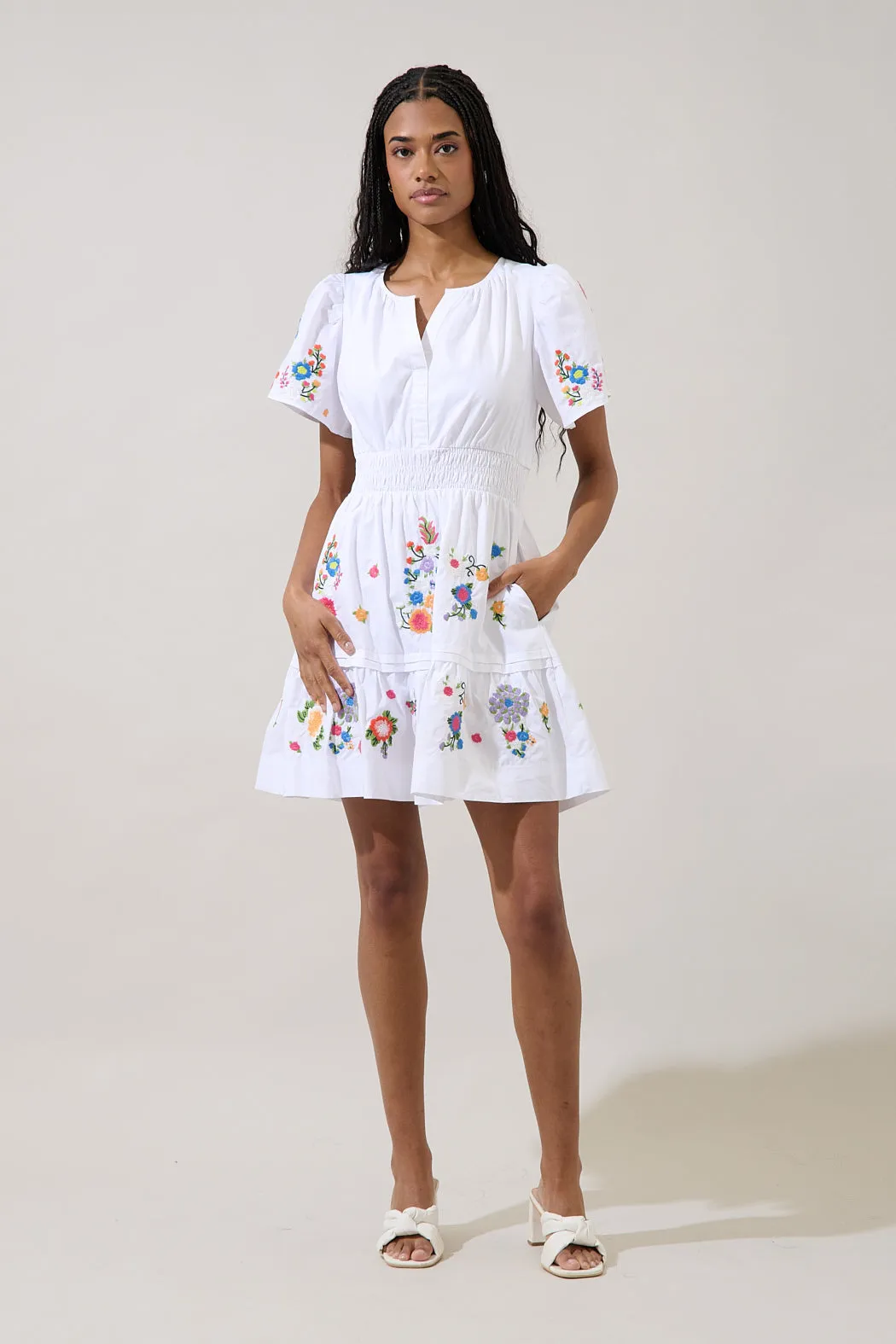 Jenavie Embroidered Smocked Mini Dress sold by Sugarlips product image thumbnail 4