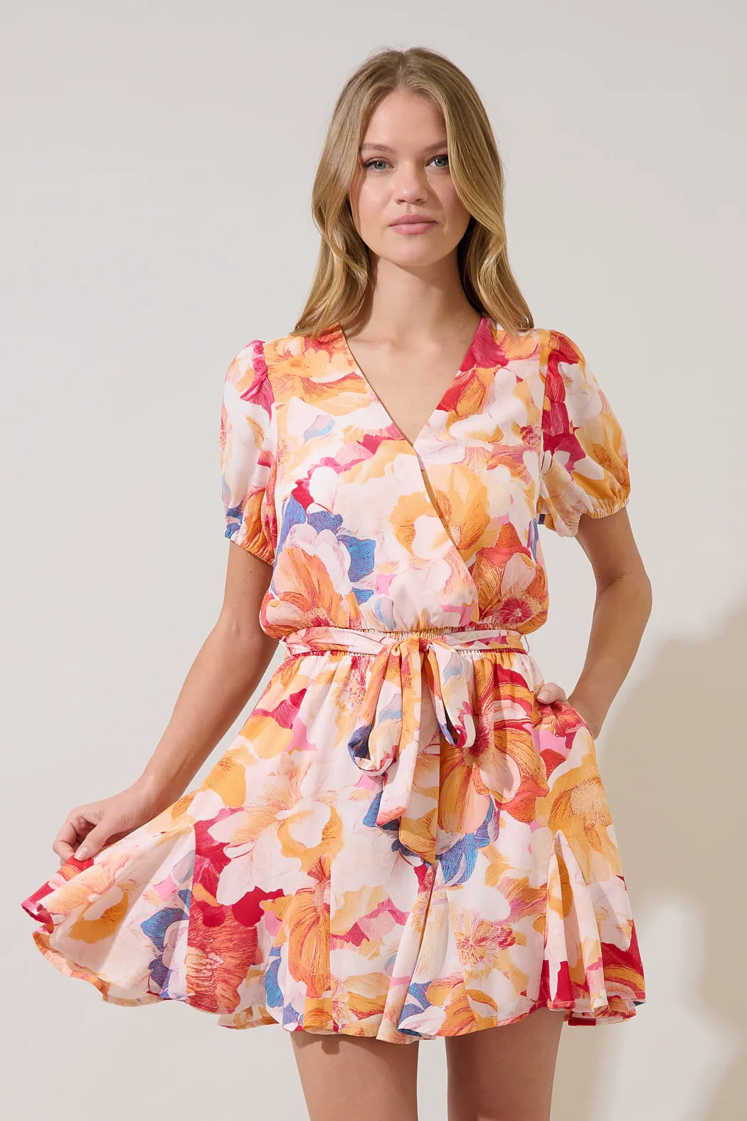 Tiera Wrap Ruffle Mini Dress Sailey Floral sold by Sugarlips