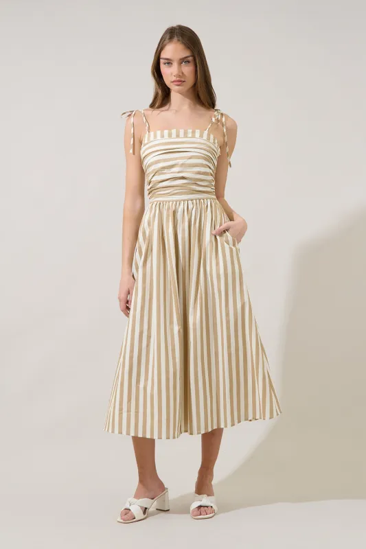 Evelina Ruched Midi Dress Lasha Stripe made by Sugarlips