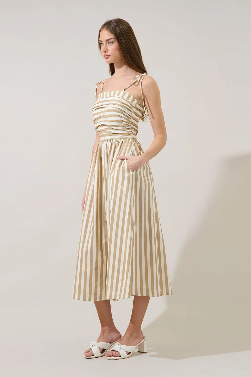 Evelina Ruched Midi Dress Lasha Stripe sold by Sugarlips product image thumbnail 3