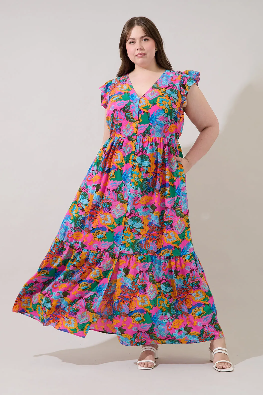 Evianna Flutter Maxi Dress Madely Floral Curve sold by Sugarlips
