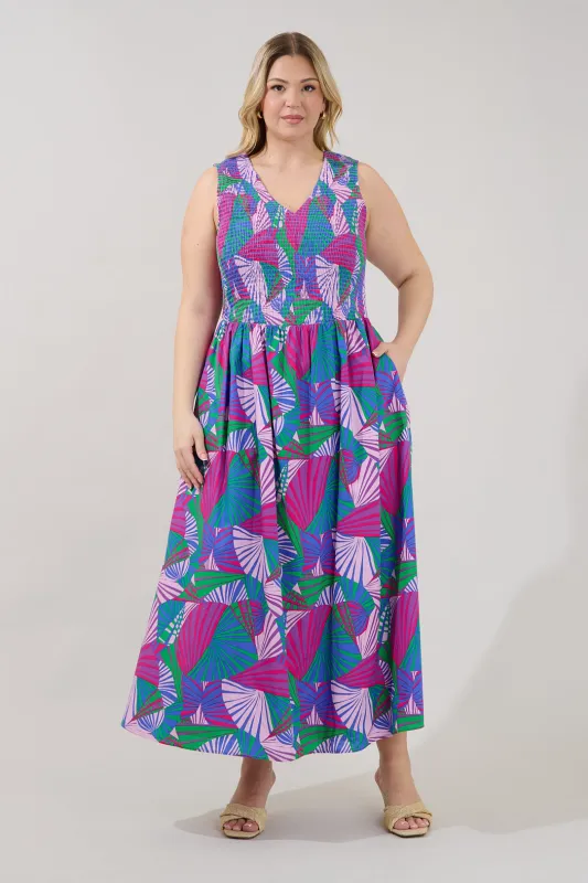 Merisa Sleeveless Smocked Midi Dress Tropical Curve made by Sugarlips