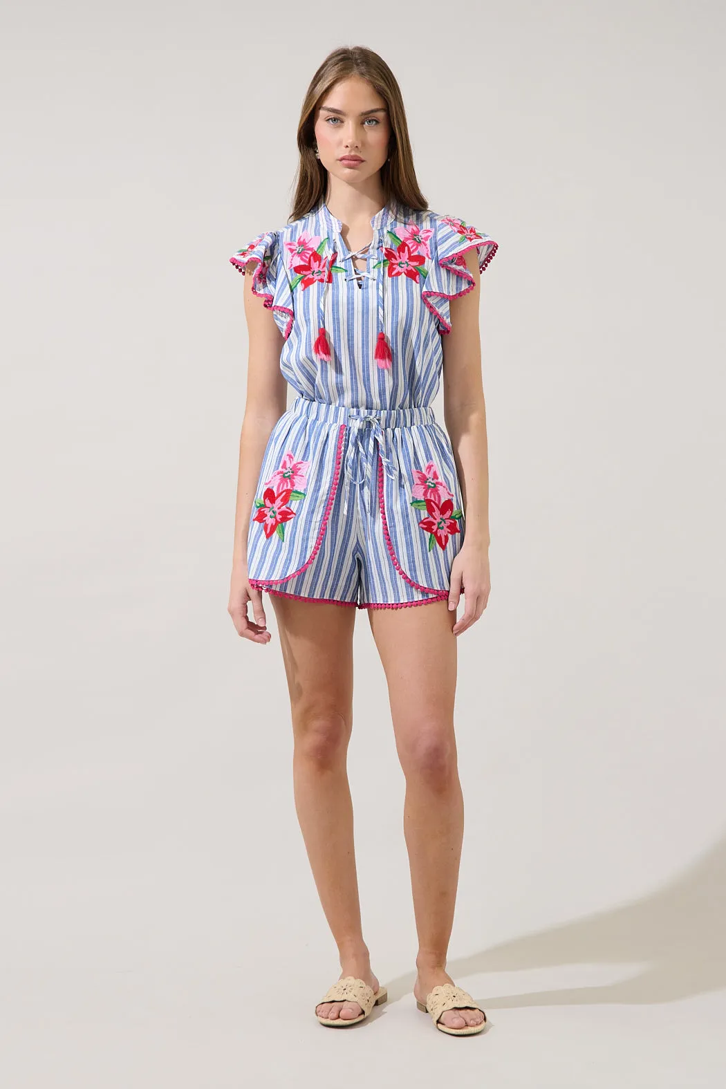 Grisa Striped Stretch Embroidery Shorts sold by Sugarlips product image thumbnail 4