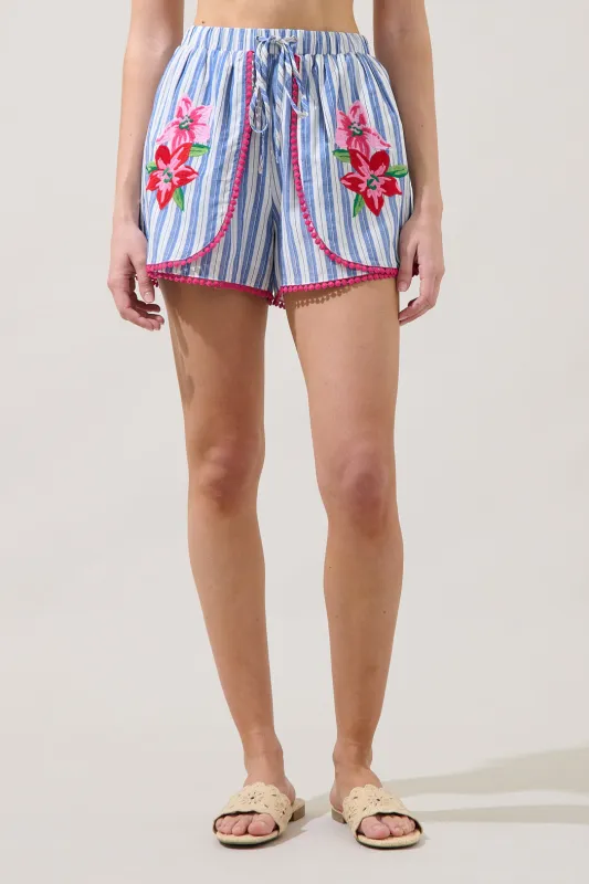 Grisa Striped Stretch Embroidery Shorts made by Sugarlips