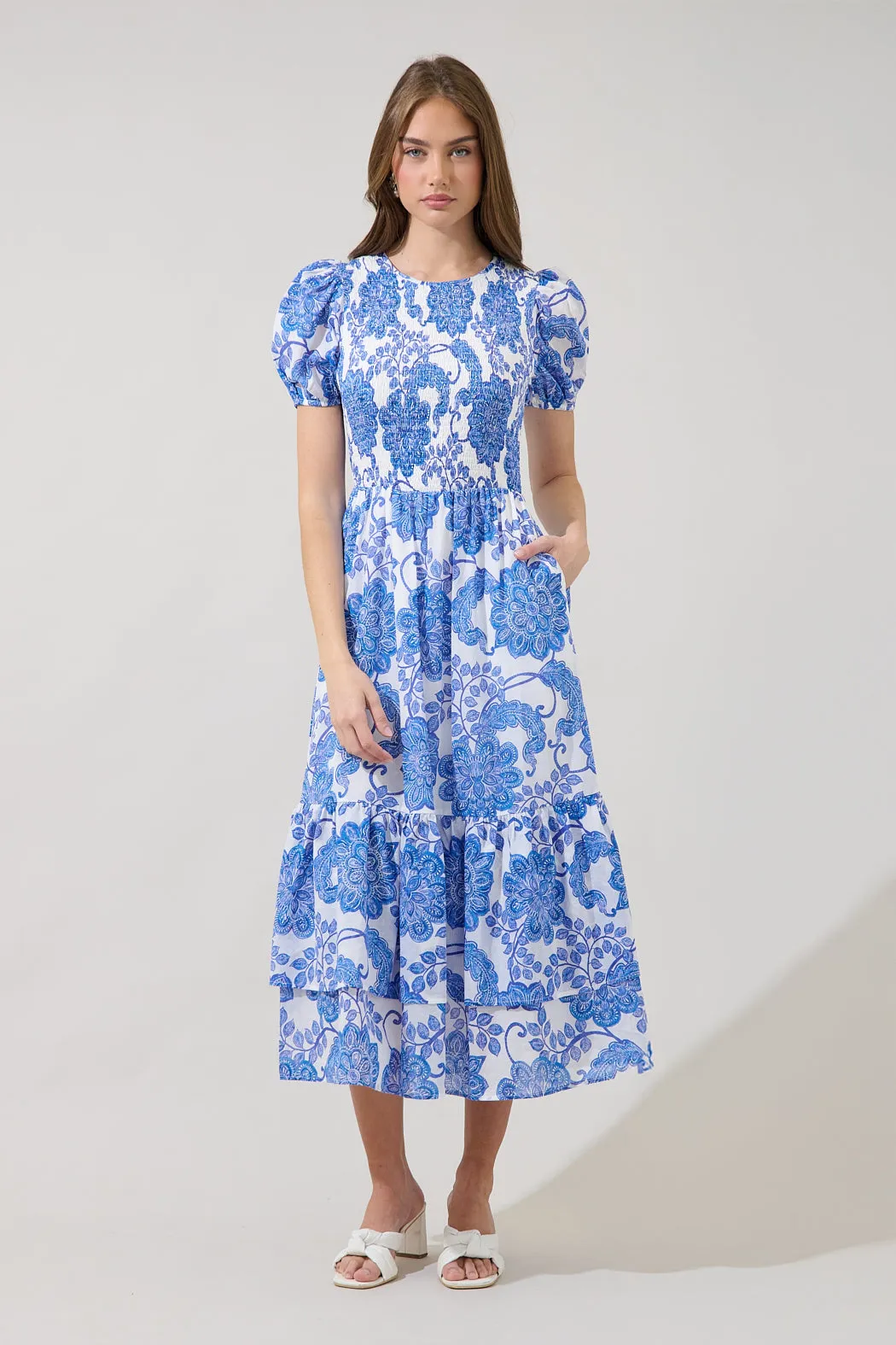 Aruba Smocked Midi Dress Floral sold by Sugarlips