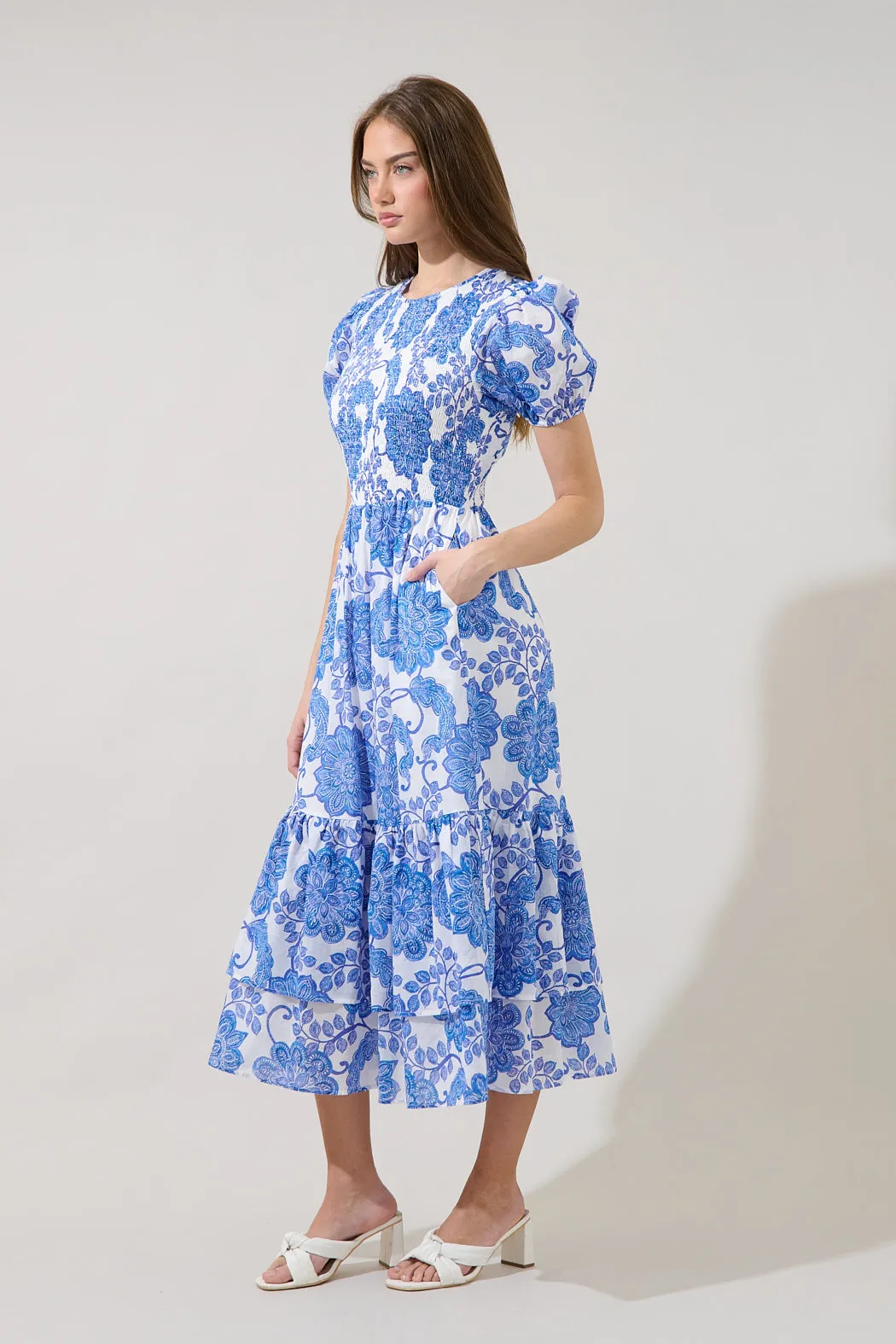 Aruba Smocked Midi Dress Floral sold by Sugarlips product image thumbnail 3