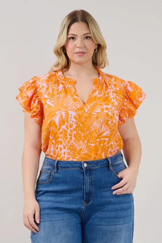 Bellissima Ruffle Sleeve Top Castra Floral Curve made by Sugarlips