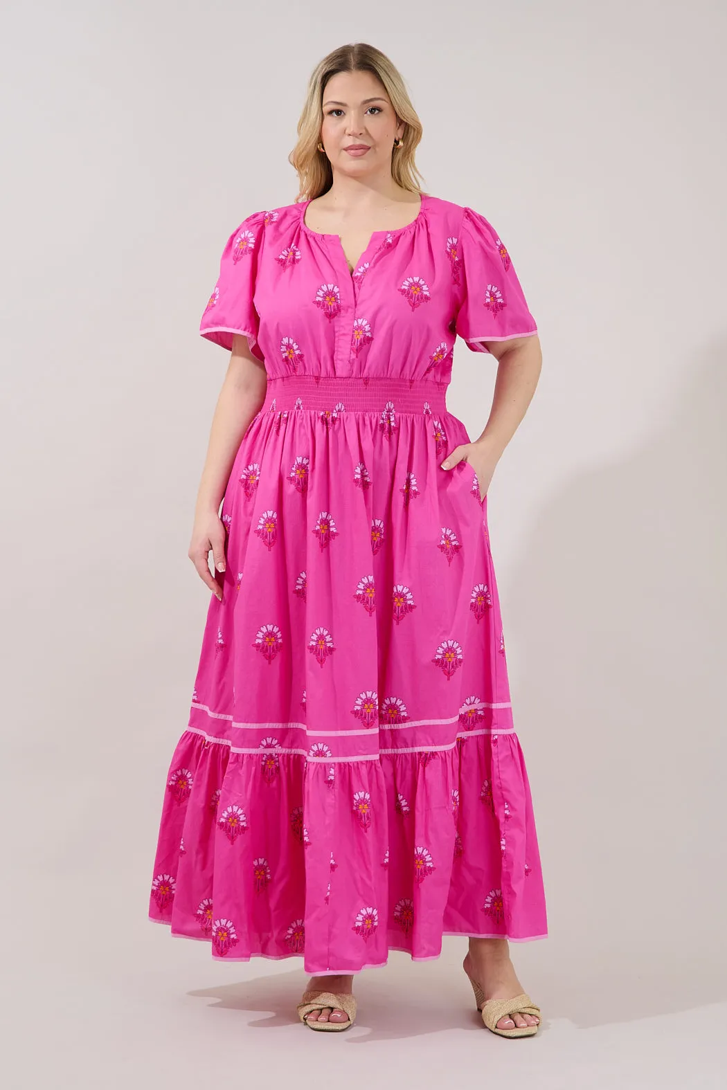 Ordy Smocked Midi Dress Scarlett Floral Curve sold by Sugarlips