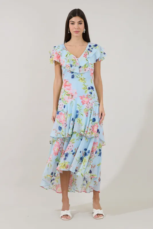 Sinclair Ruffle Tiered Midi Dress Missa Floral made by Sugarlips