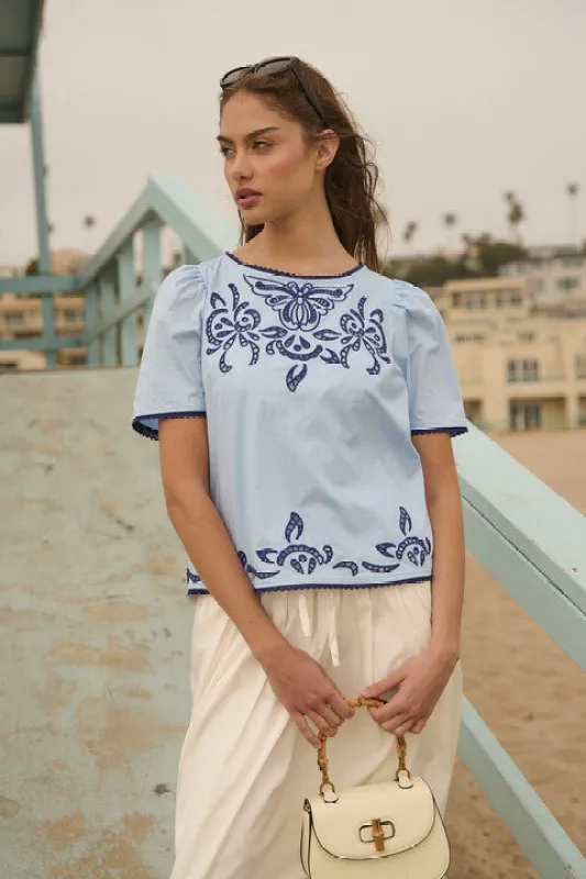 Jocie Embroidered Puff Sleeve Top made by Sugarlips