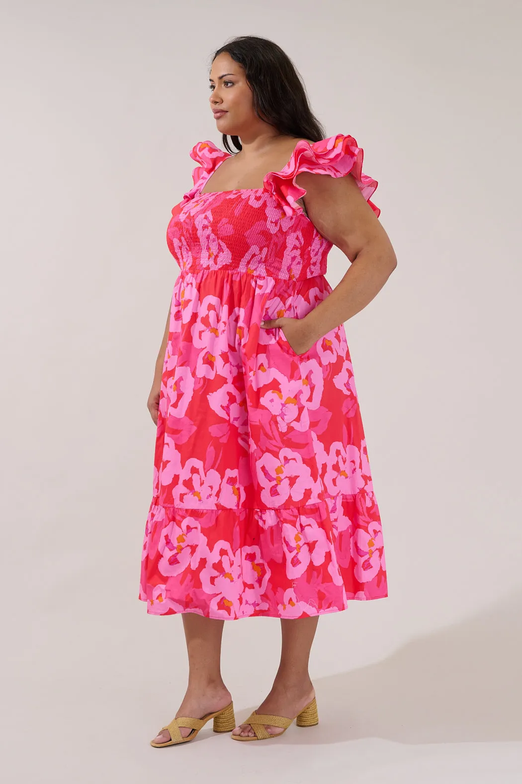 Girona Smocked Ruffle Midi Dress Floral Curve sold by Sugarlips product image thumbnail 3