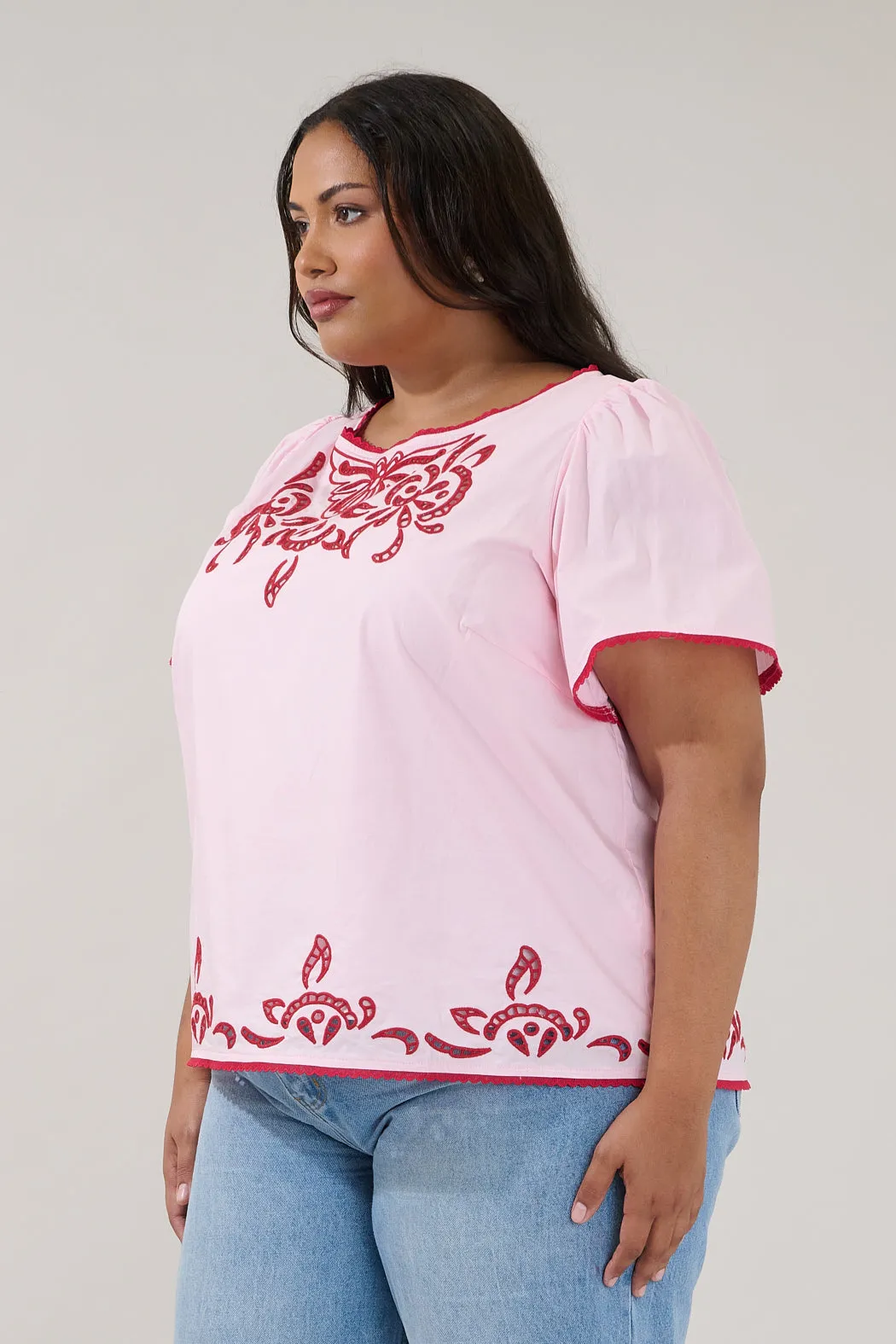 Jocie Embroidered Puff Sleeve Top Curve sold by Sugarlips product image thumbnail 3