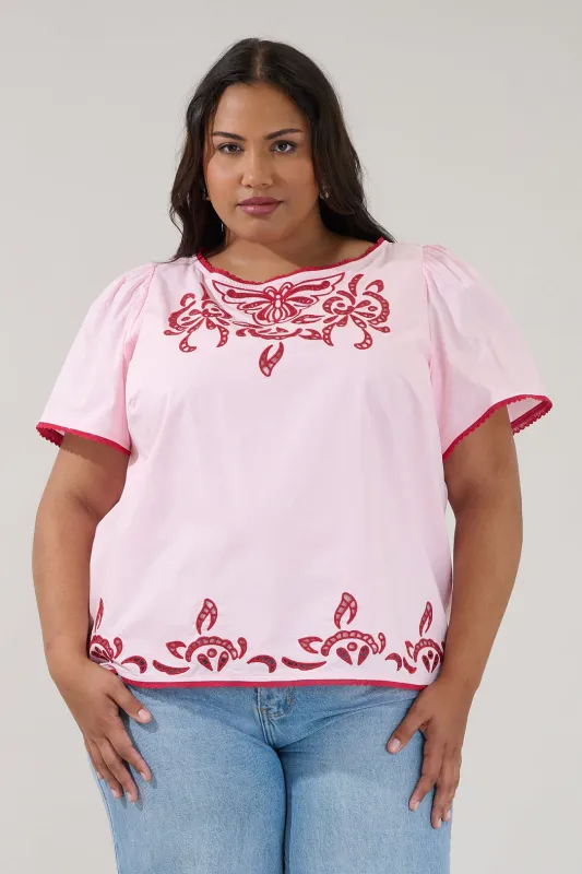 Jocie Embroidered Puff Sleeve Top Curve made by Sugarlips