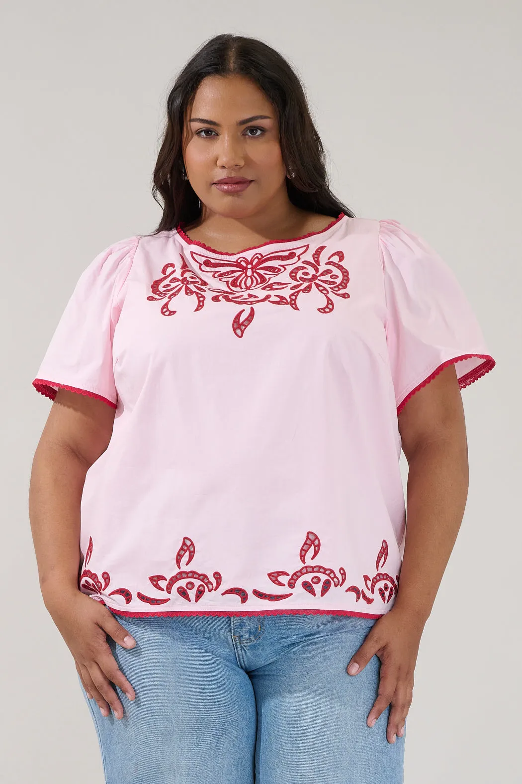 Jocie Embroidered Puff Sleeve Top Curve sold by Sugarlips