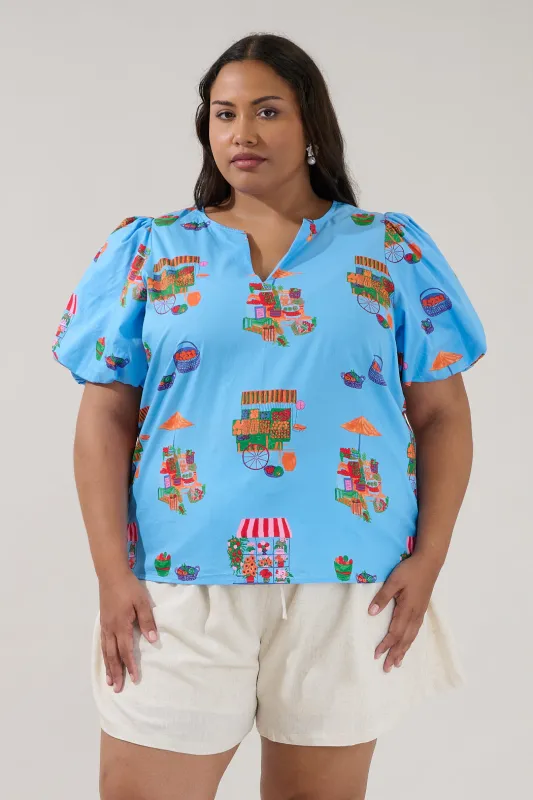 Adi Poplin Split Neck Top Flower Mart Curve made by Sugarlips