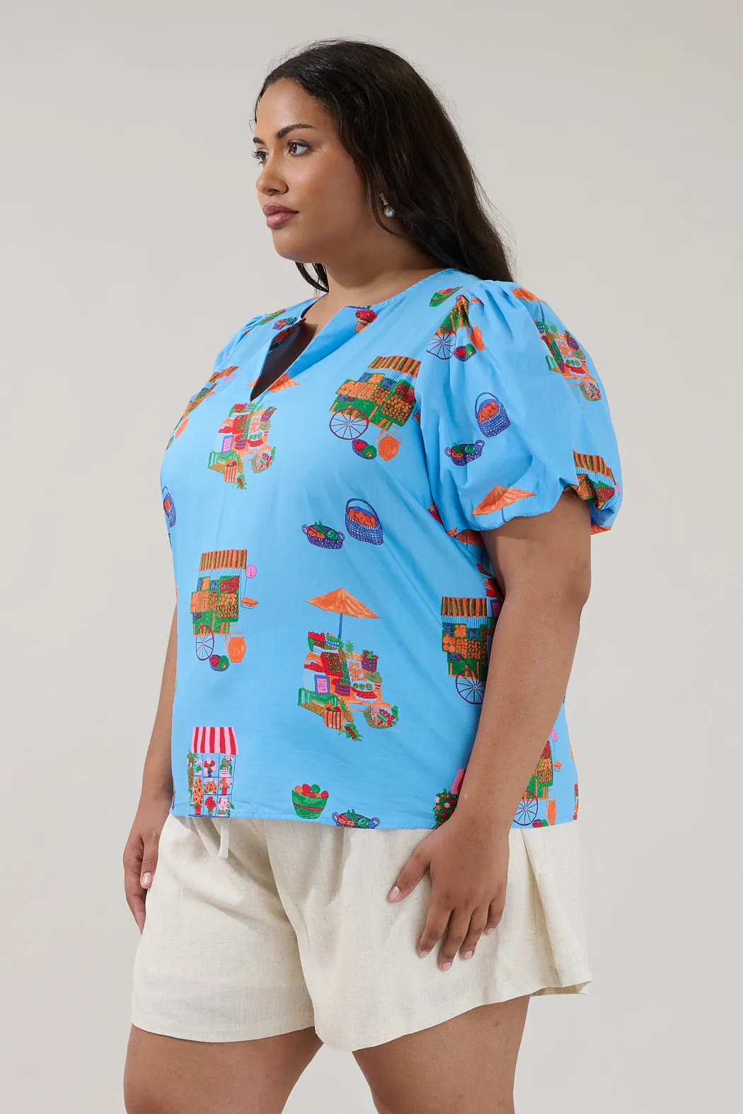Adi Poplin Split Neck Top Flower Mart Curve sold by Sugarlips product image thumbnail 3