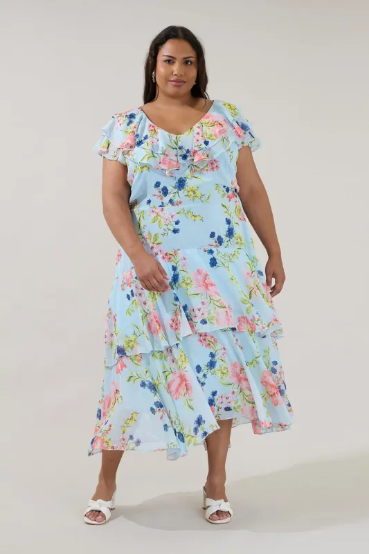 Sinclair Ruffle Tiered Midi Dress Missa Floral Curve made by Sugarlips