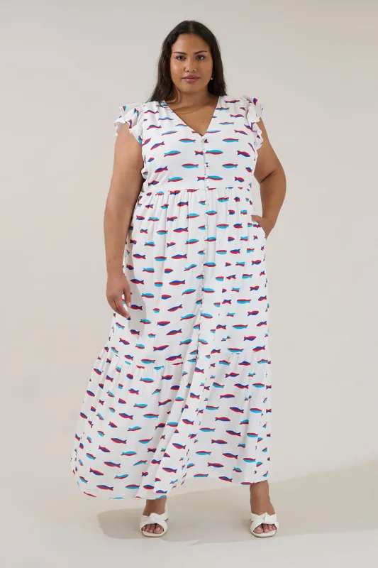 Evianna Flutter Maxi Dress Fresh Catch Curve made by Sugarlips