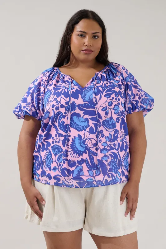 Overseas Balloon Sleeve Top Floral Curve made by Sugarlips