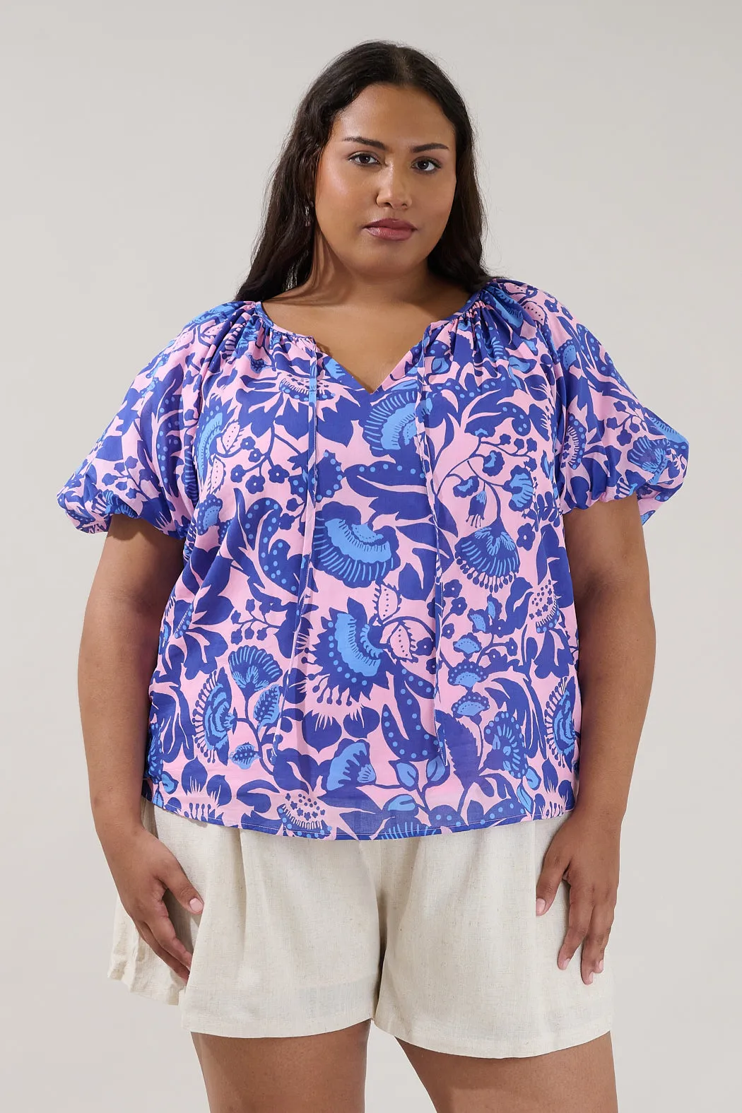 Overseas Balloon Sleeve Top Floral Curve sold by Sugarlips