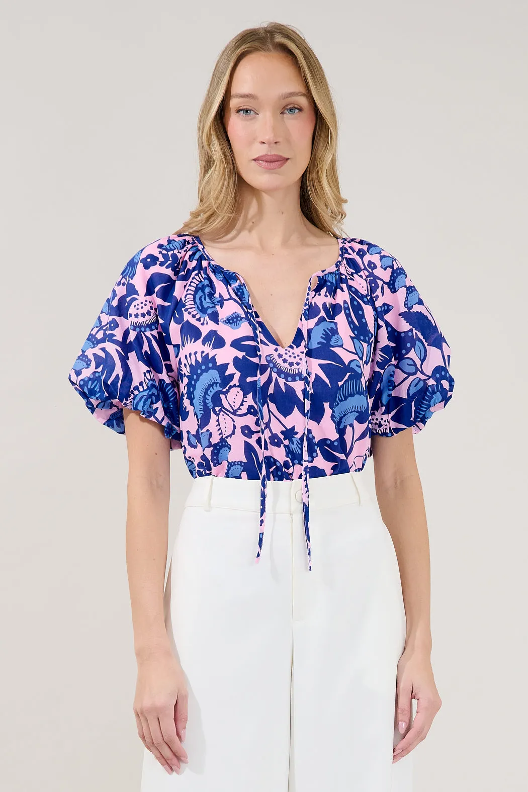 Overseas Balloon Sleeve Top Floral sold by Sugarlips