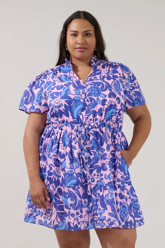 Amo Button Up Mini Dress Floral Curve made by Sugarlips