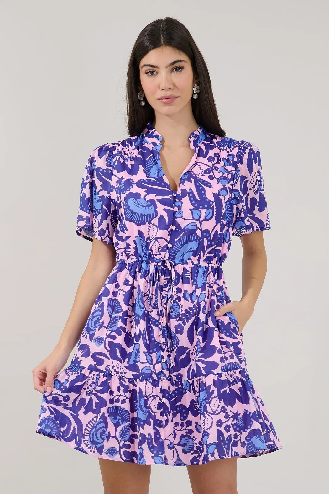 Amo Button Up Mini Dress Floral sold by Sugarlips product image thumbnail 2
