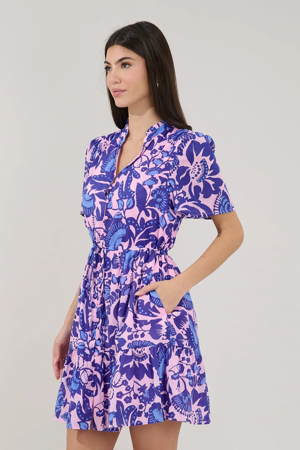 Amo Button Up Mini Dress Floral sold by Sugarlips product image thumbnail 4