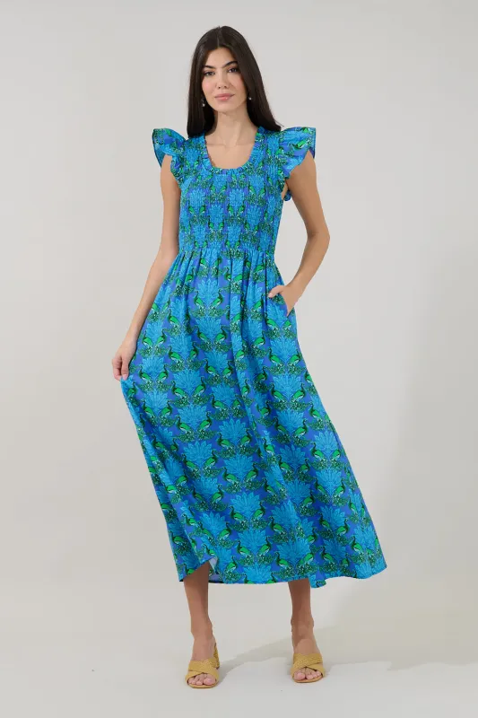 Sherly Smocked Midi Dress Peacock made by Sugarlips