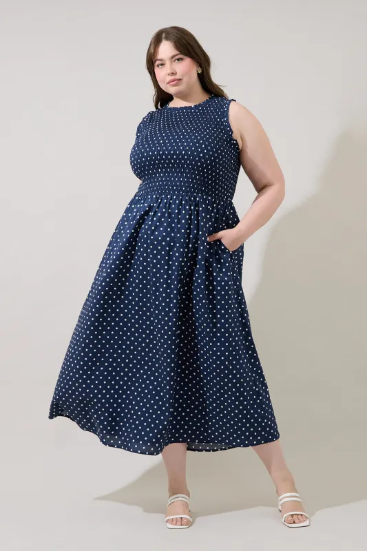Ivany Polka Dot Cecil Smocked Midi Dress Curve made by Sugarlips
