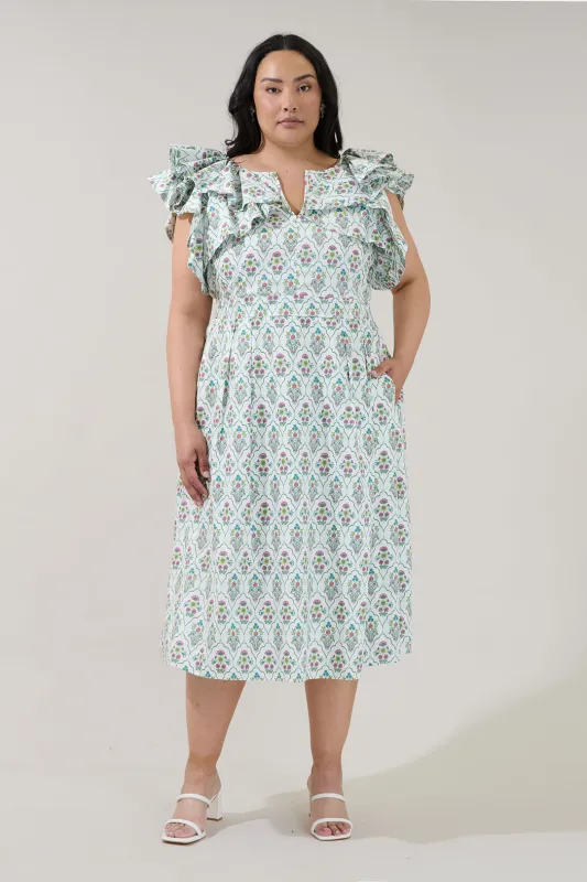 Santana Tie Back Midi Dress Floral Curve made by Sugarlips