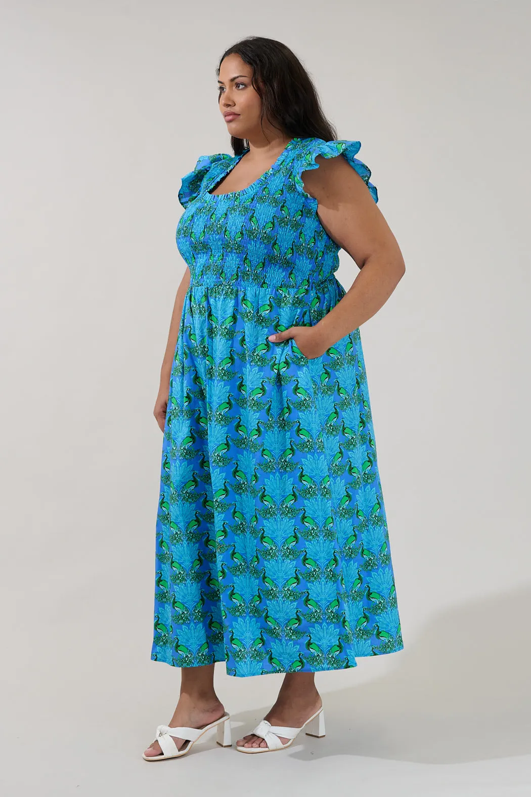 Sherly Smocked Midi Dress Peacock Curve sold by Sugarlips product image thumbnail 3