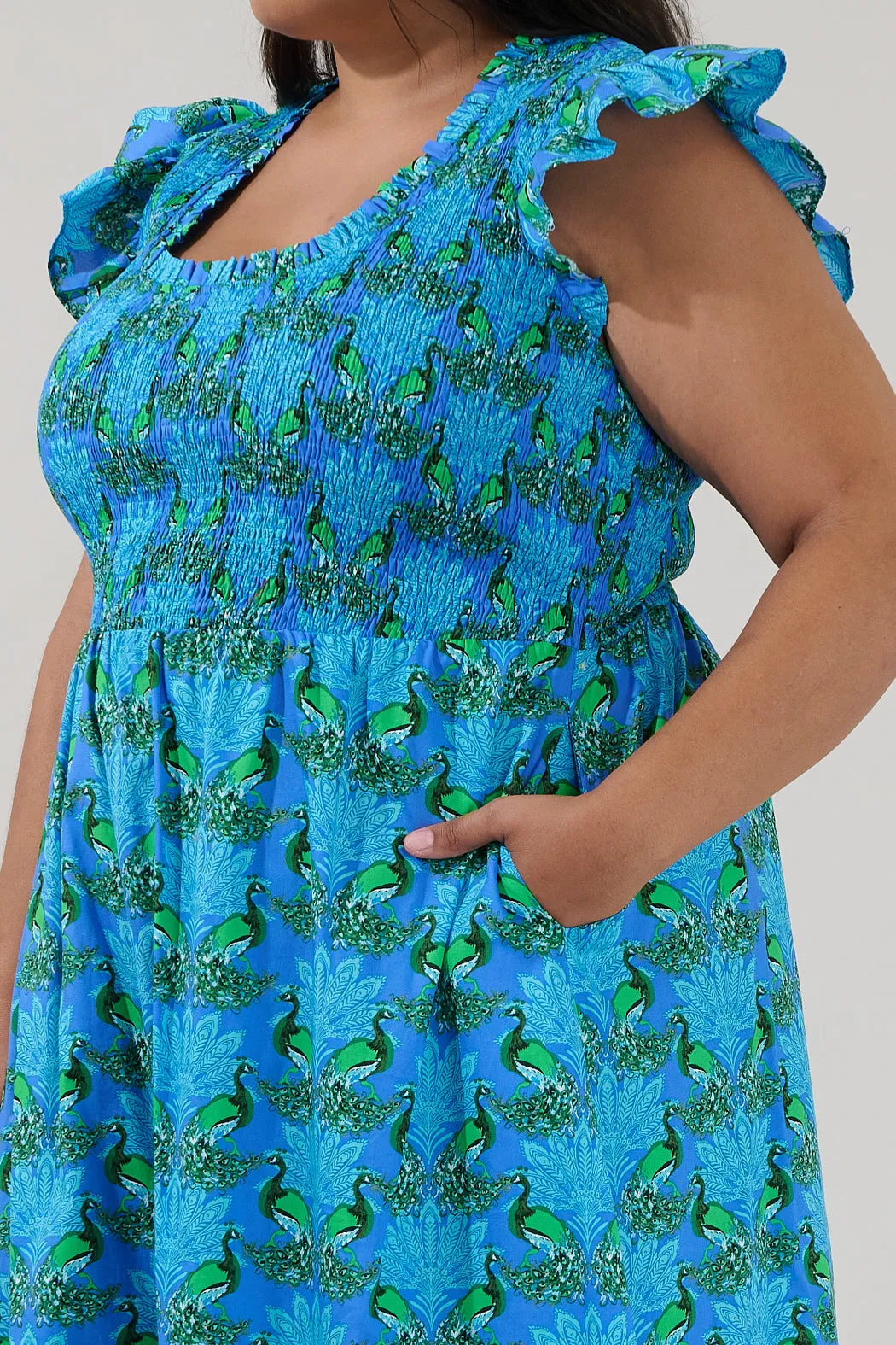 Sherly Smocked Midi Dress Peacock Curve sold by Sugarlips product image thumbnail 4