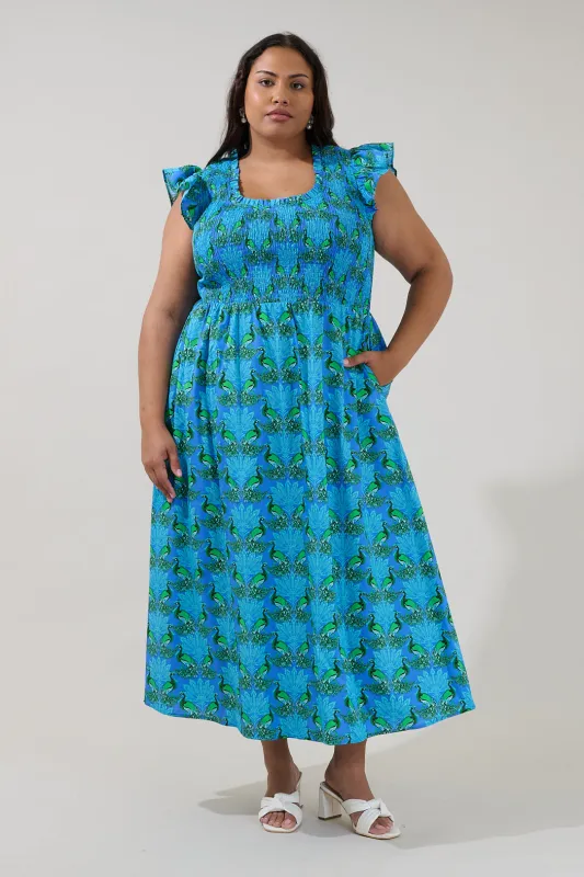 Sherly Smocked Midi Dress Peacock Curve made by Sugarlips